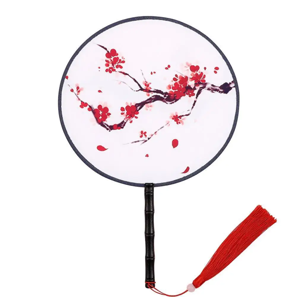 

Chinese Style Round Fan Ladies Dancing Embroidery Hand Tassel Two-side Fan Vintage Pattern Art Craft Gift For Party Wedding Home
