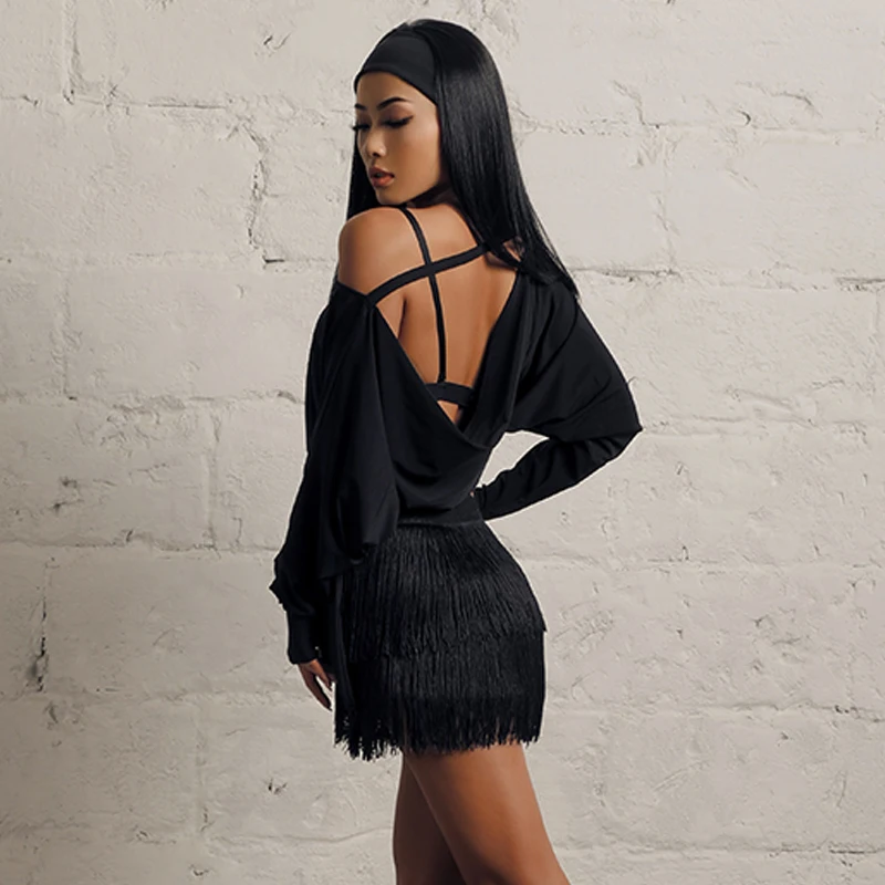 Юбка женская для латинских танцев леопардовая двойная юбка с бахромой одежда