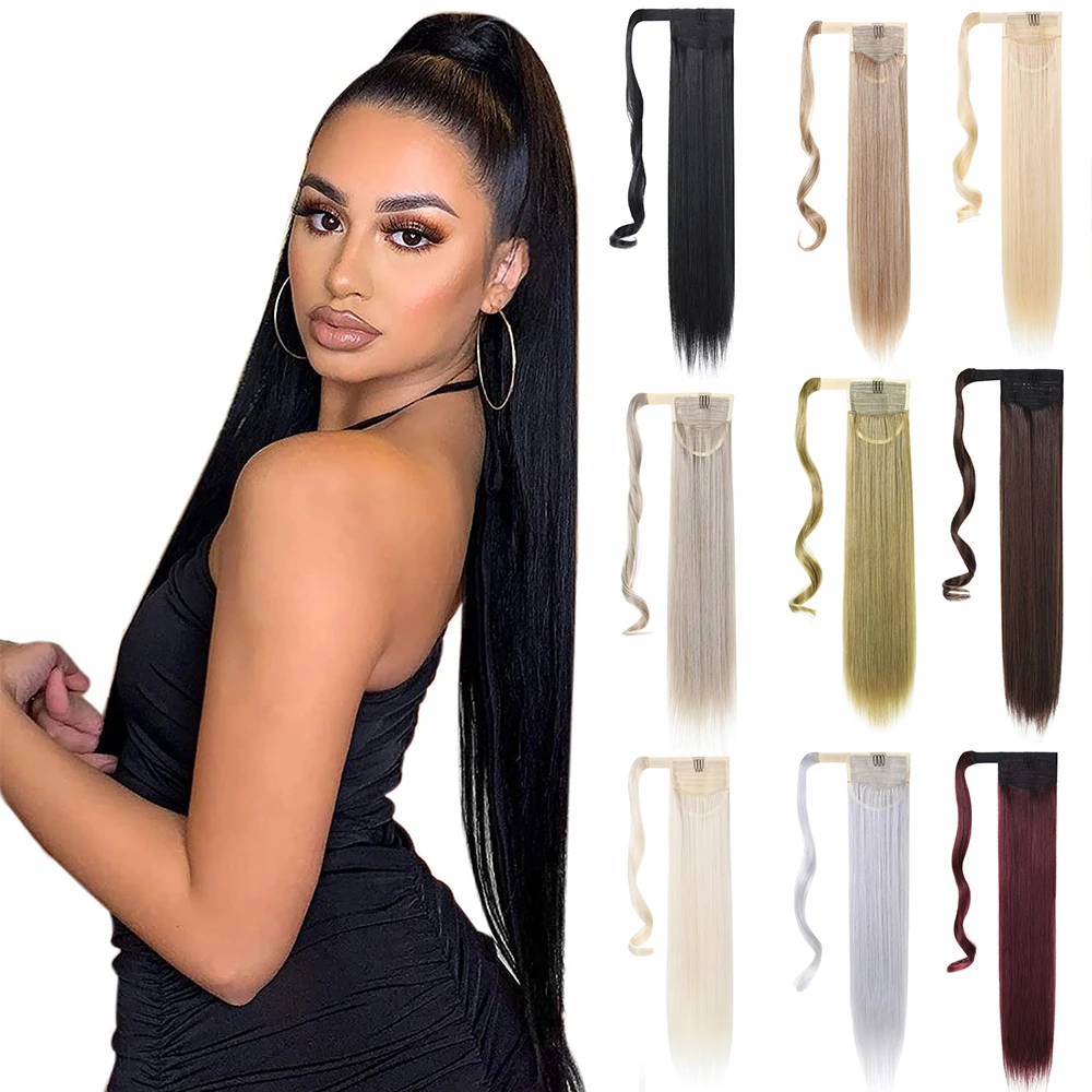 

XBwig Long Straight Wrap Around Clip In Ponytail Synthetic Hair Extension Heat Resistant Pony Tail Fake Hair for women