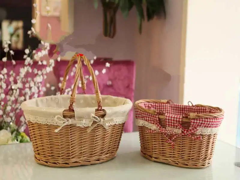 Большая винтажная плетеная корзина для пикника хранения фруктов со складной