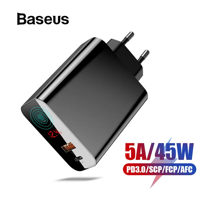 Baseus 45 Вт ЖК-дисплей USB зарядное устройство с быстрой зарядкой 4,0 3,0 для Redmi Note 7 QC3.0 PD быстрое зарядное устройство для телефона для iPhone 11 Pro Max