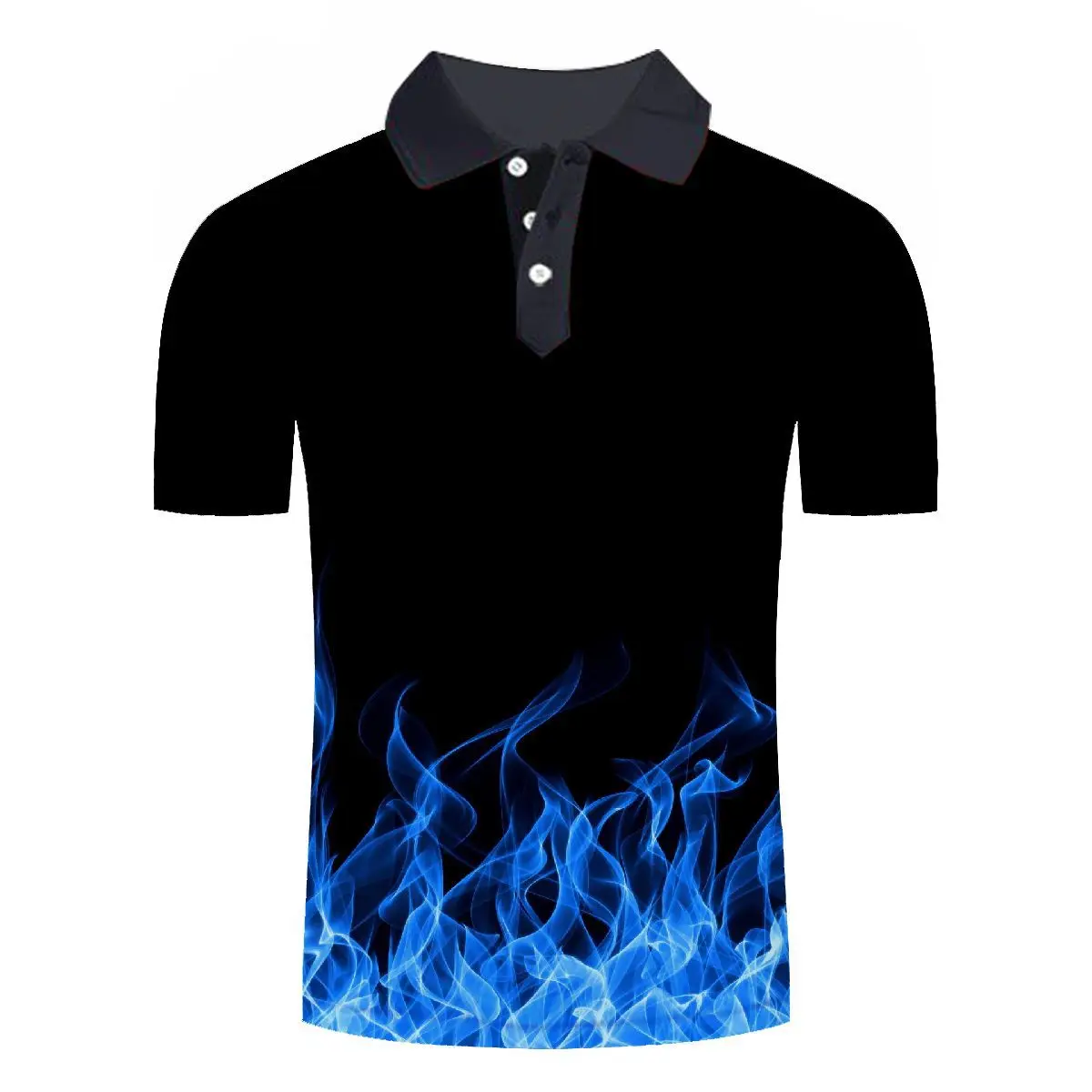 

Cool Blue Flame Funny 3D Design Casual Men Polo Shirt Classic Lapel Summer Quick Dry Shirts Male Fashion Streetwear Print Polo