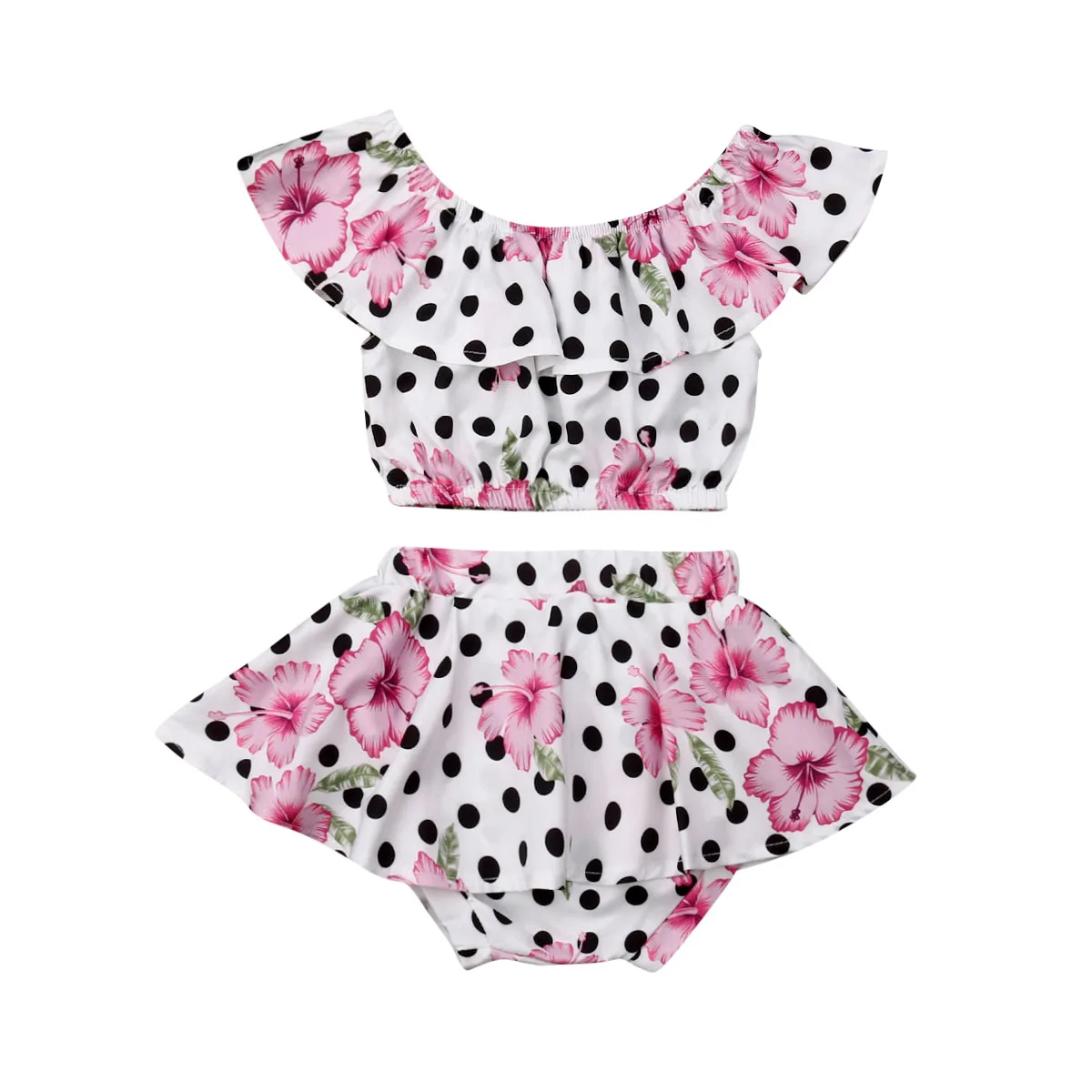 

Newest Fashion Newborn Baby Girl 0-3T Clothes Flower Print Polka Dot Crop Tops Tutu Short Pants 2pcs Outfits Summer