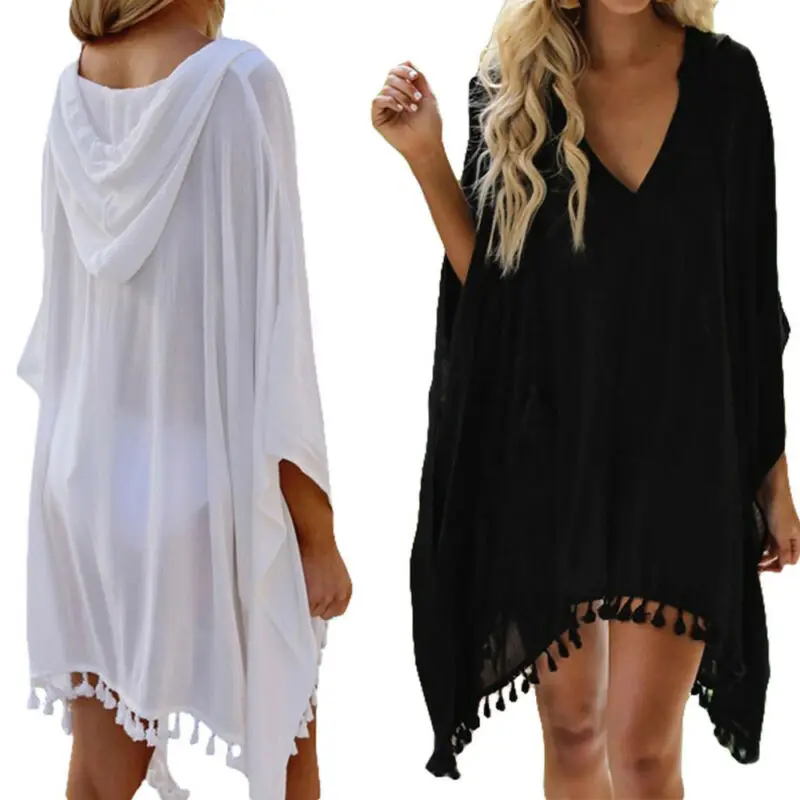 Женский купальник бикини с кисточками Повседневная пляжная Свободная блуза v