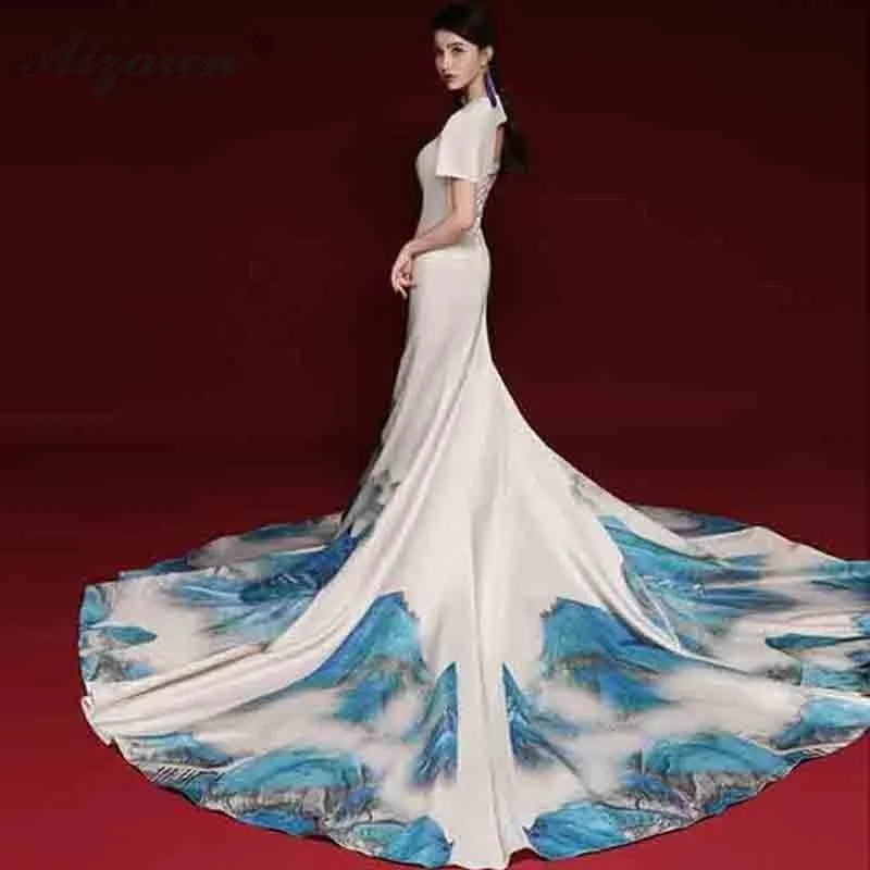 2019 новое шоу на сцене Длинные Cheongsam современный Nation Wind/хост Qi Pao Для женщин
