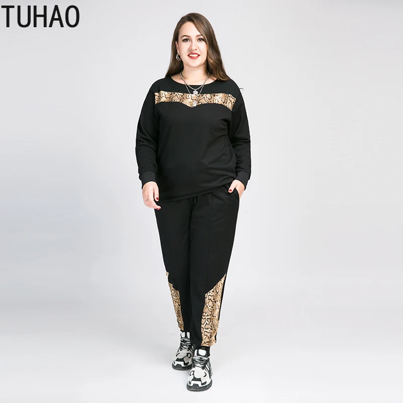 

TUHAO Plus Size 8XL 7XL 6XL 5XL 2020 Leopard Print Two Piece Set Tracksuit Women Suits Feminino Sweatshirt Sets Outfits WM38