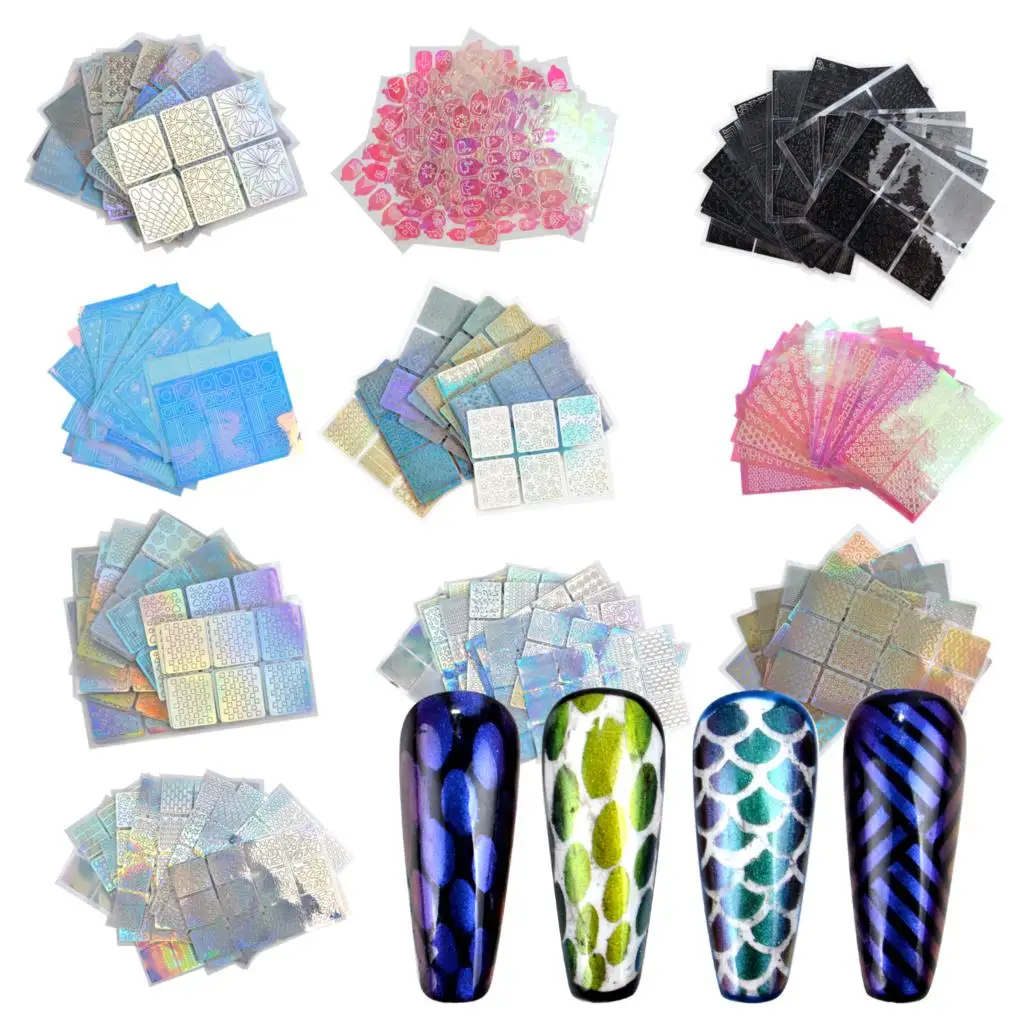 

1 Set Nail Art Hollow 3D Laser Sticker Stencil Gel Polish Nail Vinyl Tip Transfer Guide Template Nail Decals