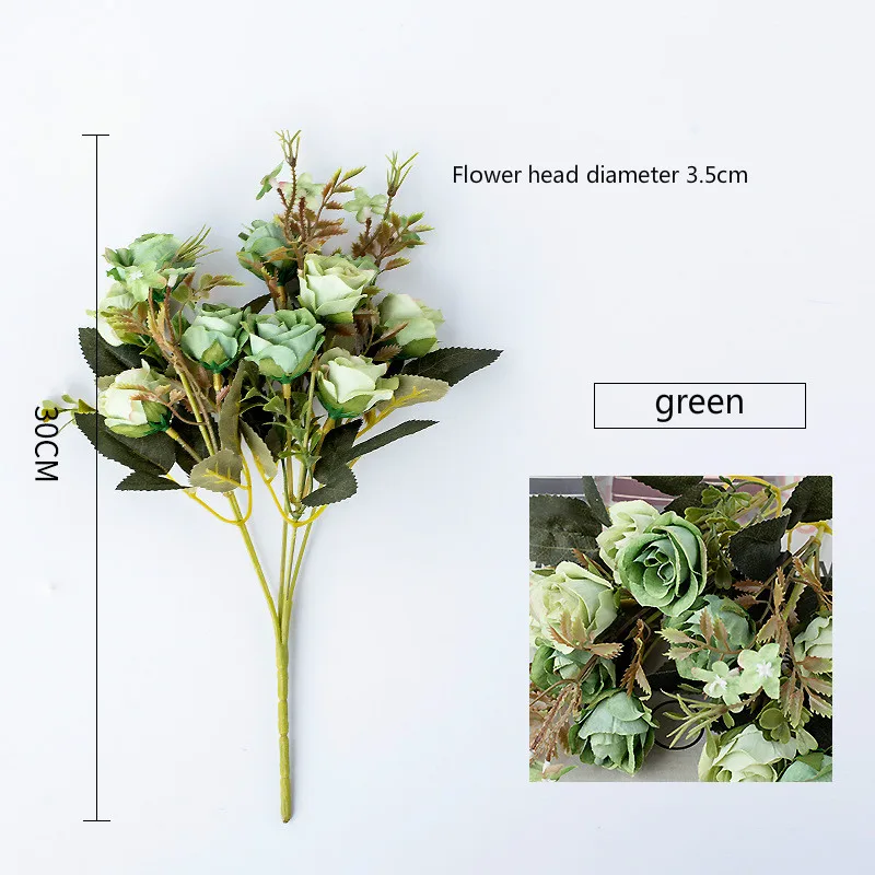 green 10 головок/набор роз Искусственные цветы и шелковые цветы для свадебного украшения и украшения дома романтический подарок на день Святого Валентина - Цвет: green