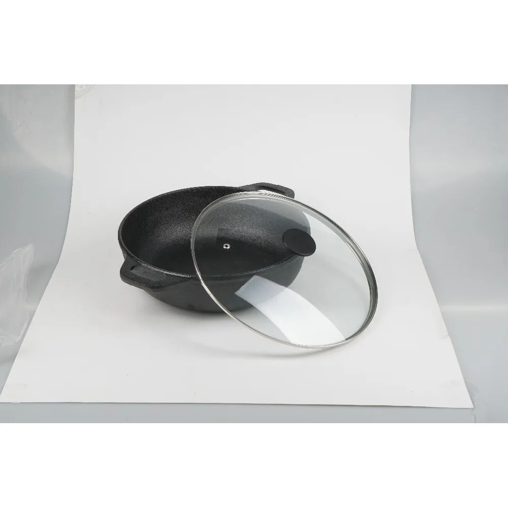 Сковорода Вок чугунная d30х8.5 см со стеклянной крышкой вес 4.5 кг|Воки| |