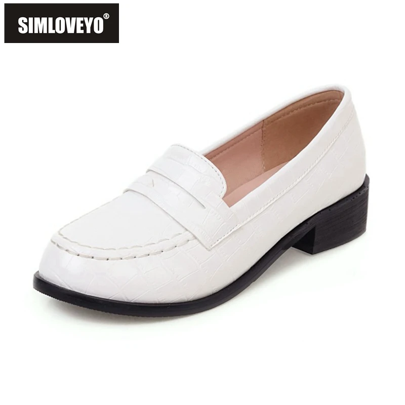 

SIMLOVEYO 2021 удобные женские лоферы на плоской подошве с текстурой аллигатора слипоны 3 см на массивном каблуке размер 32-43 Белый Желтый Черный Красный A4381