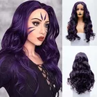 AIMEYA таинственный Романтический темно-фиолетовый длинный волнистый синтетический кружевной передний парик для женщин средней части парики на сетке