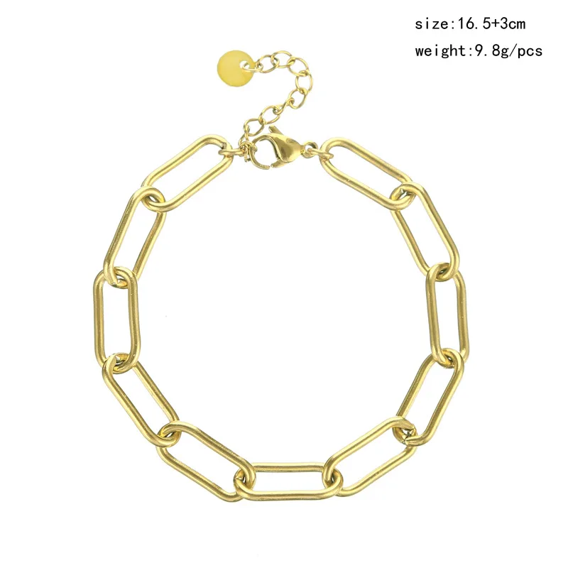 

Simple gold plated hollow out paper clip bamboo Chain Bracelet Stainless Steel Bracelet Charm women hip hop rock jewelry