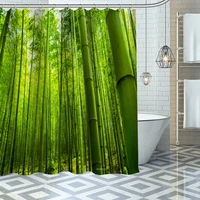 custom high quality bamboo shower curtain waterproof bathroom polyester fabric bathroom curtain with hooks