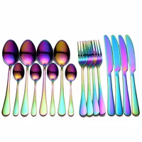 kitchen tableware set stainless steel cutlery set golden cutlery rainbow fork spoon knife dinnerware dinner set eco friendly