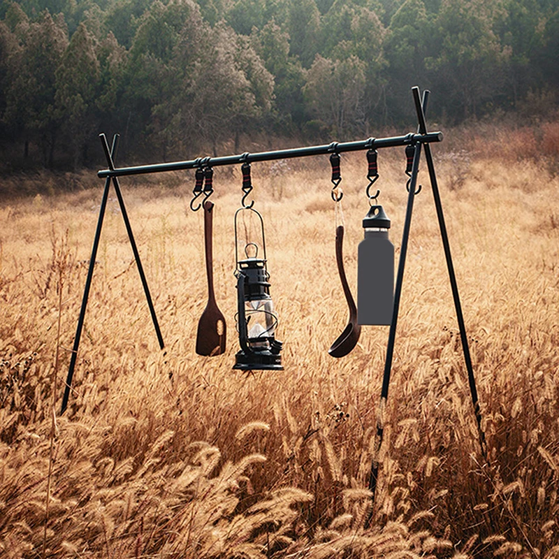 

Outdoor Camping Portable Storage Hook Rack Folding Tripod Camping Barbecue Tool Rack Aluminum Alloy Light And Strong Shelf