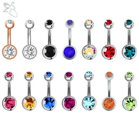 zs 5 14pcslot colored 316l stainless steel belly ring set crystal belly button rings 14g navel piercing sets ombligo 58mm ball
