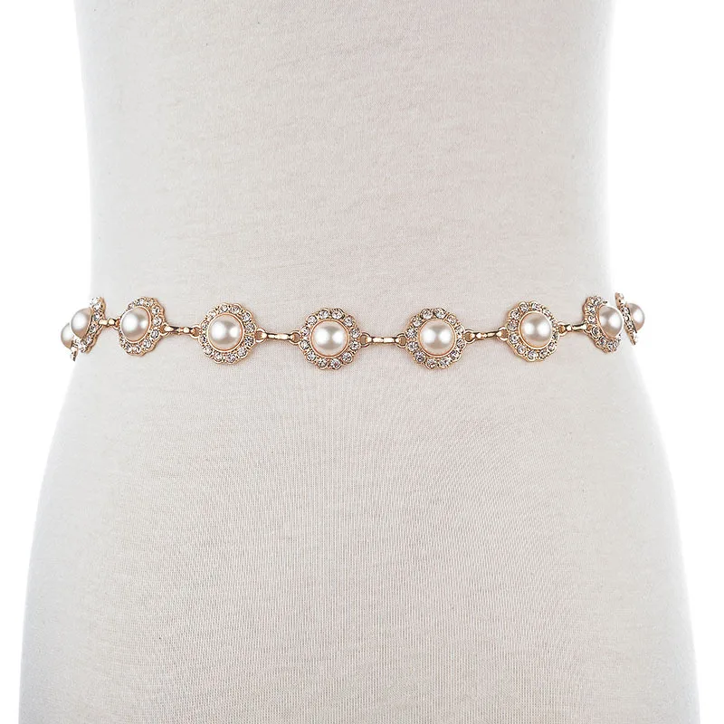 Женская имитация золота поясная цепочка с жемчугом в западном стиле украшением