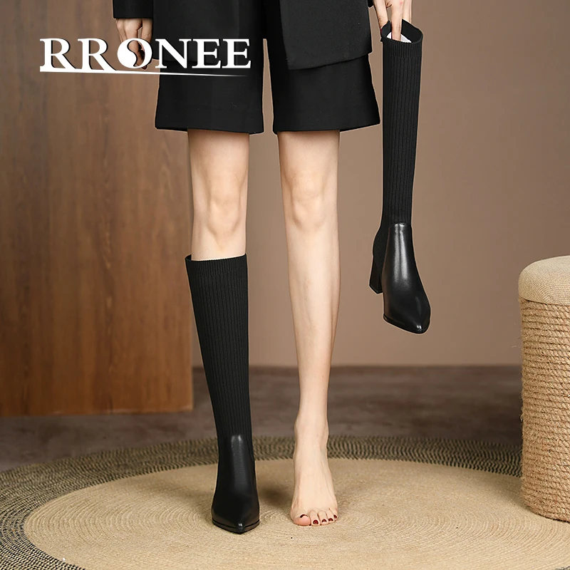 

2021 fall/winter new elastic stocking boots high tube thick heel round toe women's boots