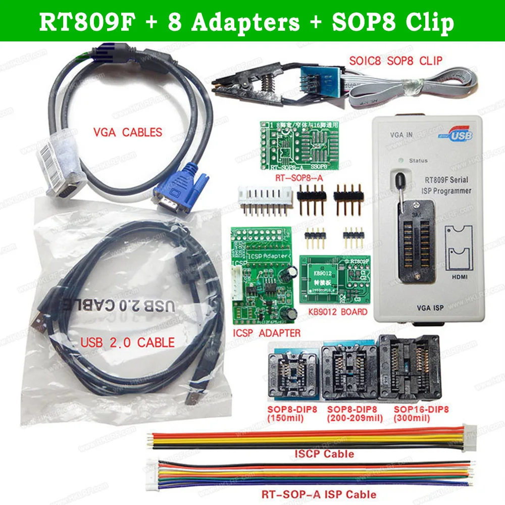 RT809F универсальный программатор ISP с ЖК-дисплеем + 8 адаптеров SOP8 IC Clip адаптеры ISCP