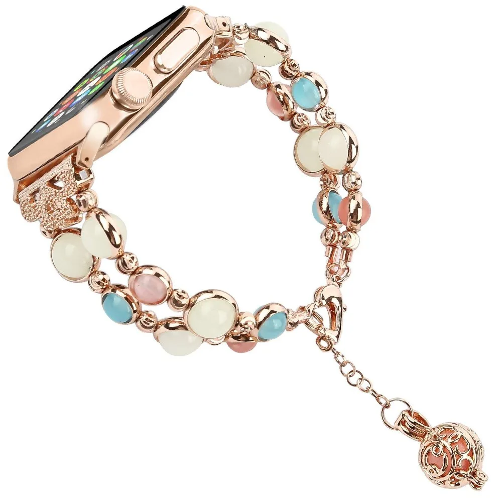 

Браслет из светящегося Агата для Apple watch band 40 мм 44 мм 38 мм 42 мм, Женский жемчужный ремешок для iwatch series 5 4 3 se 6 7