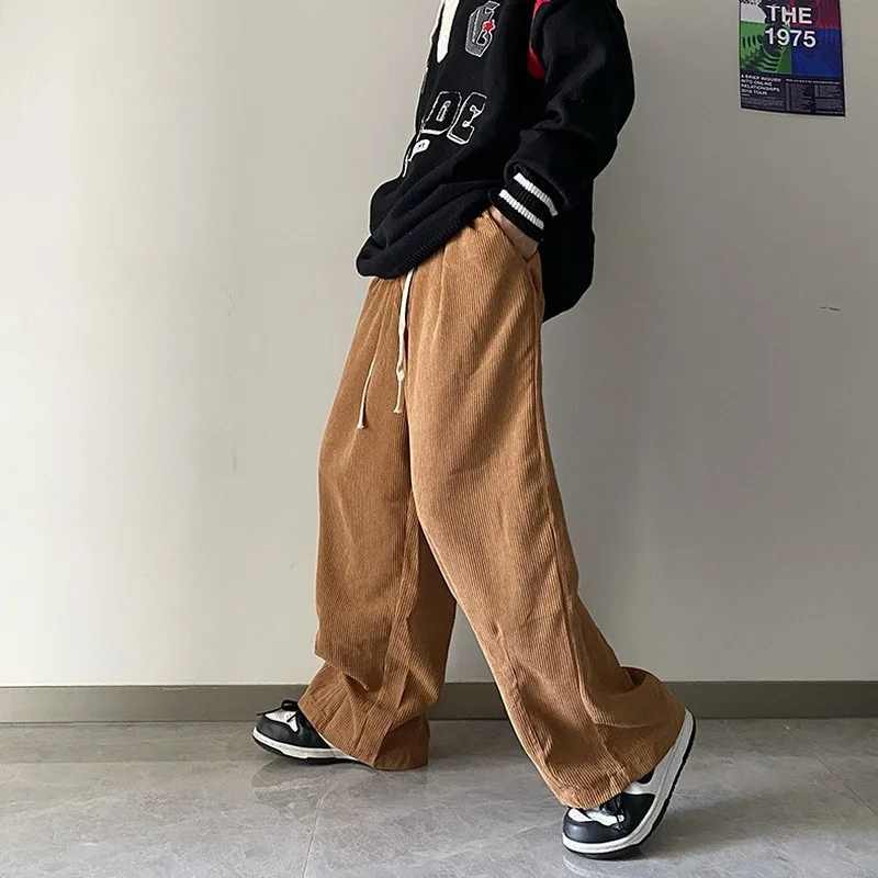 

HOUZHOU Black Corduroy Pants Loose Black Trousers Male Autumn Japanese Streetwear Hip Hop Harajuku Straight Drawstring Male