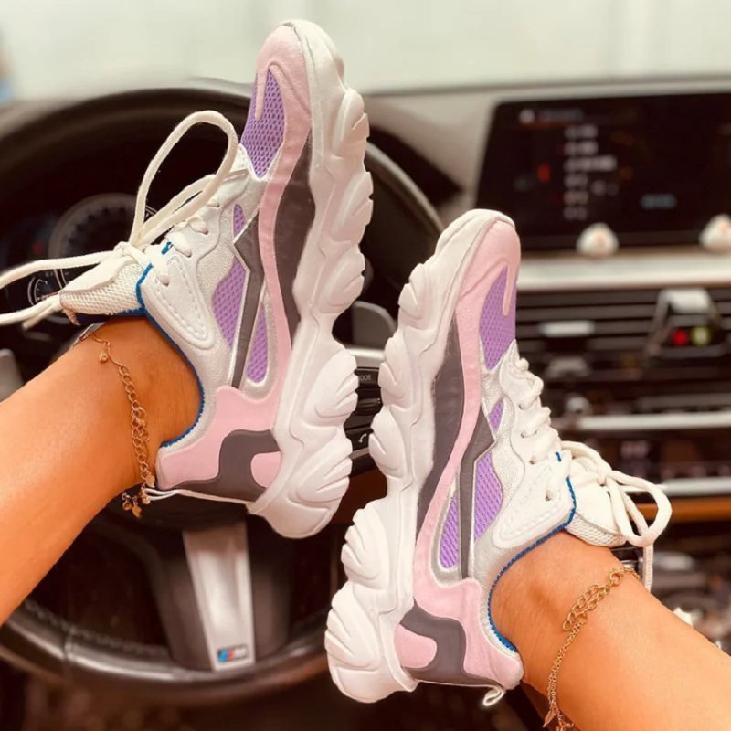 

Women Tennis Shoes Lace-Up Fashion Breathable Mesh Flat Sneakers Casual Shoes Deportivo Mujer