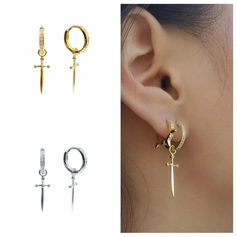 

AIDE Pendientes Plata 925 Sterling Silver Dagger Pendant Earrings Gold Trendy Drop Earrings For Women Piercing Earring Jewelry