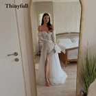 Кружевное длинное свадебное платье Thinyfull, с длинным рукавом, с Боковым Разрезом, без бретелек, для невесты, Формальные платья принцессы, свадебное платье