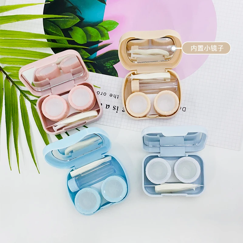 

ovolook Cartoon Cosmetic Travel box Storage Holder Contact lens pop case with mirror contact lens case Eyewear free shipping