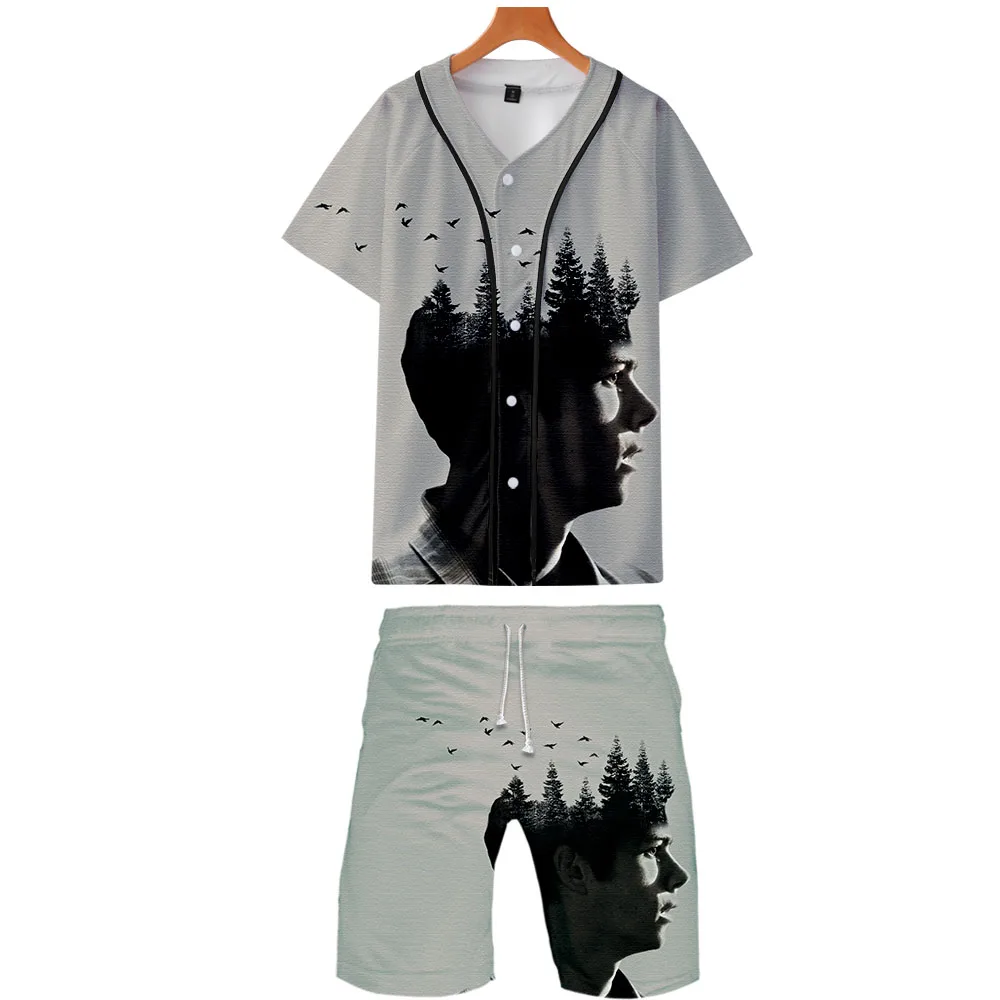 Новинка комплект из двух предметов с 3D принтом волка летняя Бейсбольная Футболка