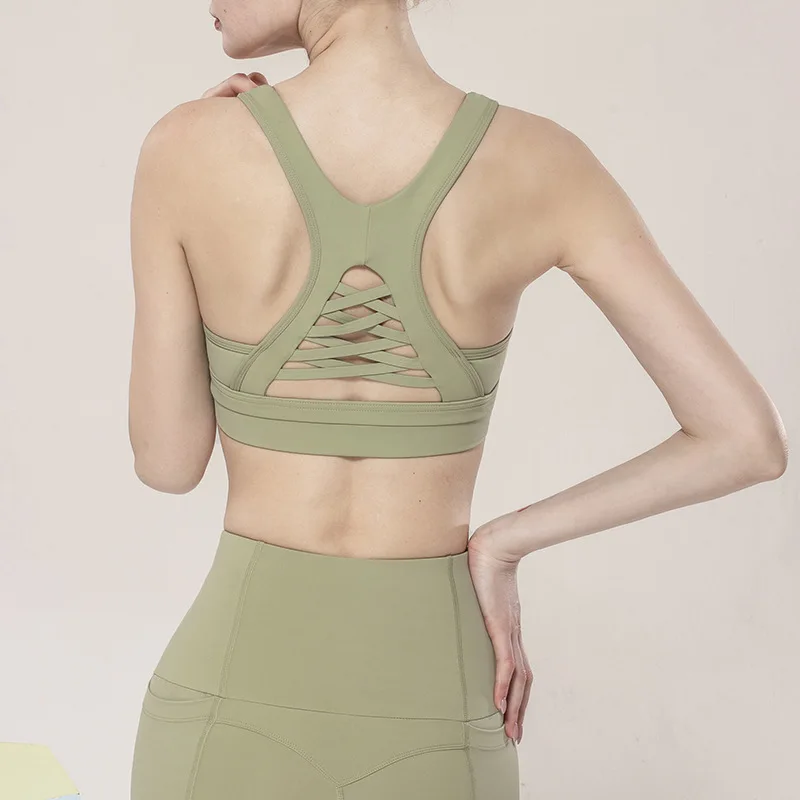 

2021 New Sports Bra Beauty Back Cross Shockproof Gathering Yoga Fitness Yoga Sports Vest Sports Underwear