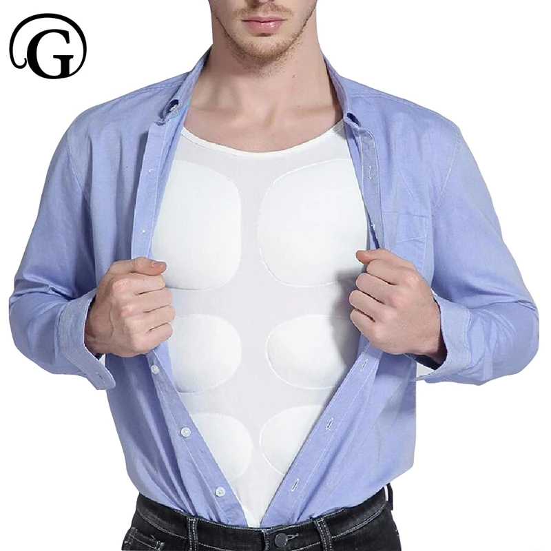 Men ABS Muscle Shaper Abdominal Pads Undershirts Strong Body Tops Invisible Power PEC Gain White Black Prayger|Корректирующее