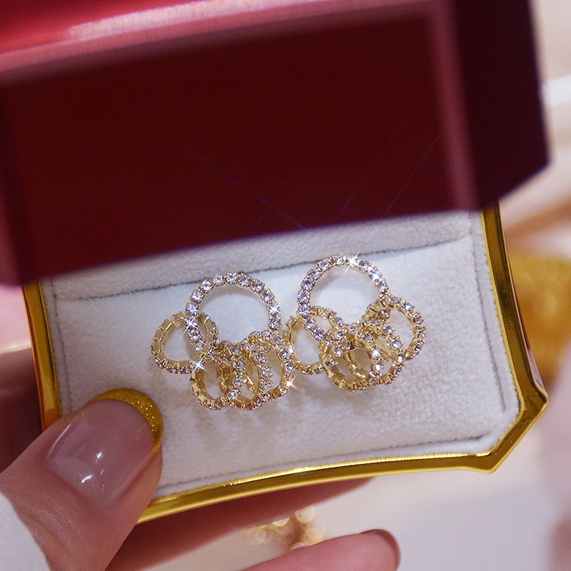 

Vintage Exquisite 14k Real Gold Jewelry Geometric Design Earrings for Women Luxury AAA Zircon Stud S925 Silver Needle Party Gift