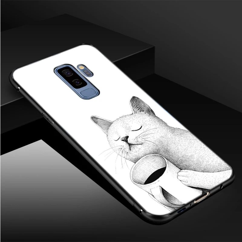 Cute Coffee Milk Cat Tempered Glass Phone Case For Samsung Galaxy S8 S9 S10 S20 PLUS J6 J8 2018 NOTE 8 9 10 Cover Shell | Мобильные