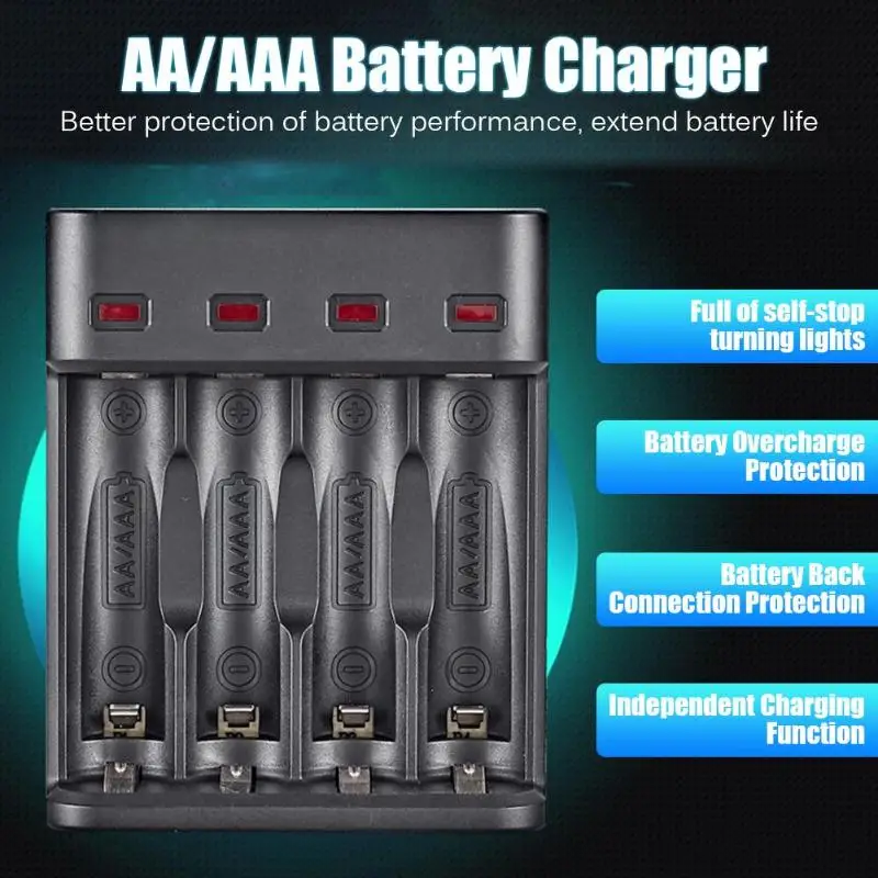 

Universal Battery Charger Solid 4 Slot Fast Charge USB Battery Charger Smart for AA/AAA Rechargeable Battery Station Accessories