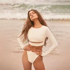 Женский купальник для серфинга, бикини с длинным рукавом, однотонные топы с пуш-ап, летний купальный костюм, бикини из двух предметов, 2021