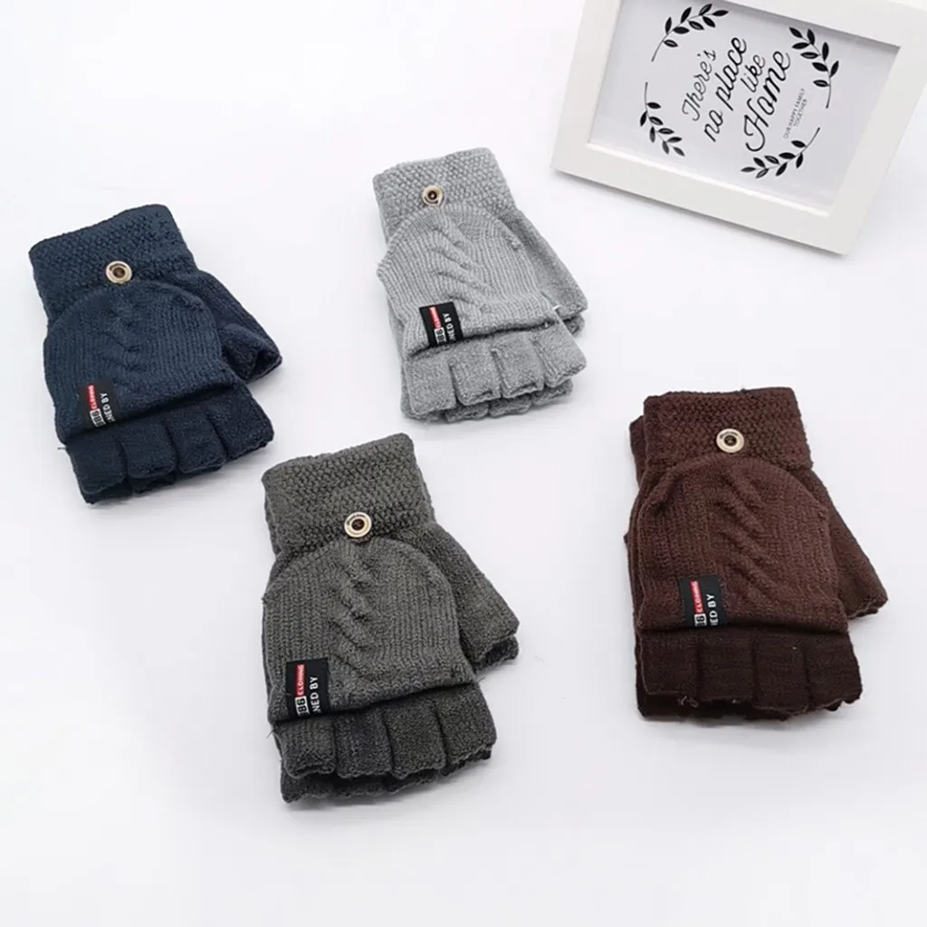 New Design Children Kids Winter Gloves Warm Solid Knitted Convertible Flip Top Fingerless Mittens Unisex Christmas Gift | Детская одежда
