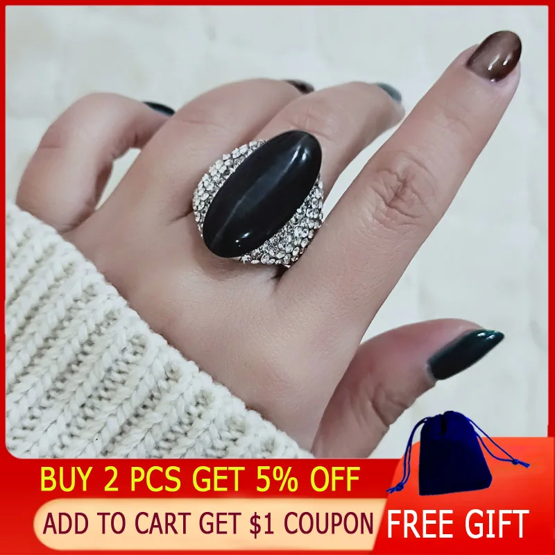 Женское Винтажное кольцо SINLEERY серебряного цвета с большим черным опалом размер 6