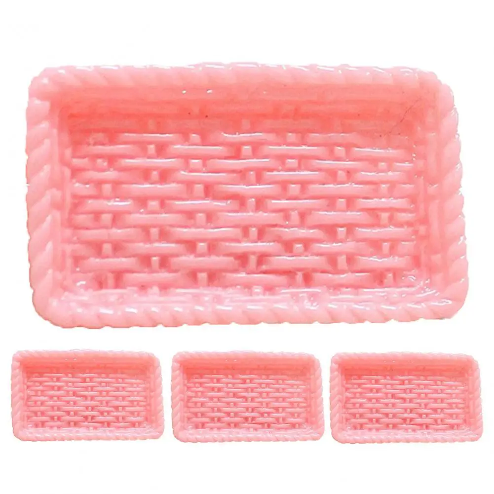 

4Pcs Mini Simulation Rattan Tray Plate Model Doll House Decoration Play Toys