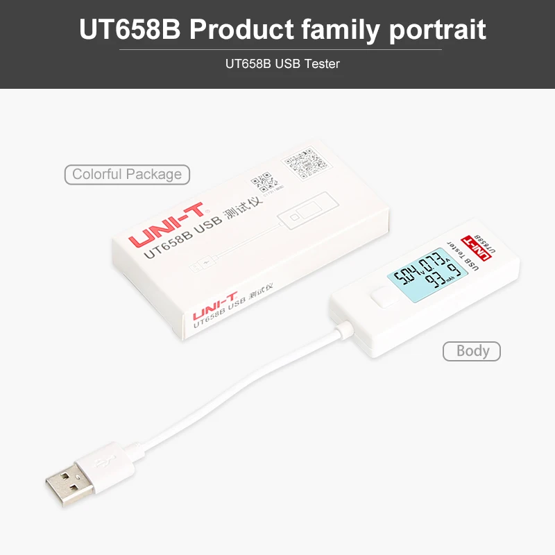 ut658b USB тестер UNI-T UT658B dc Цифровой вольтметр UT658 напряжение измеритель тока Амперметр детектор Банк питания зарядное устройство индикатор - Цвет: ut658b