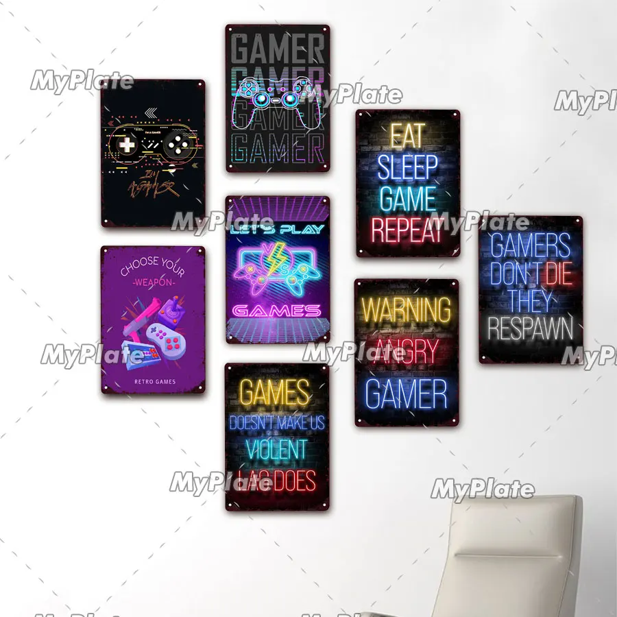 Металлическая вывеска GAME ON Metal Sign винтажная Жестяная Табличка для геймеровской