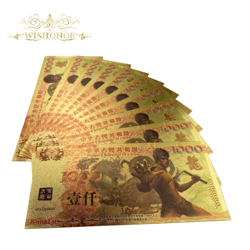 

10 шт./лот 2021 Новинка цветная банкнота Брюс Ли 1000 Дракон банкноты для коллекции подарок