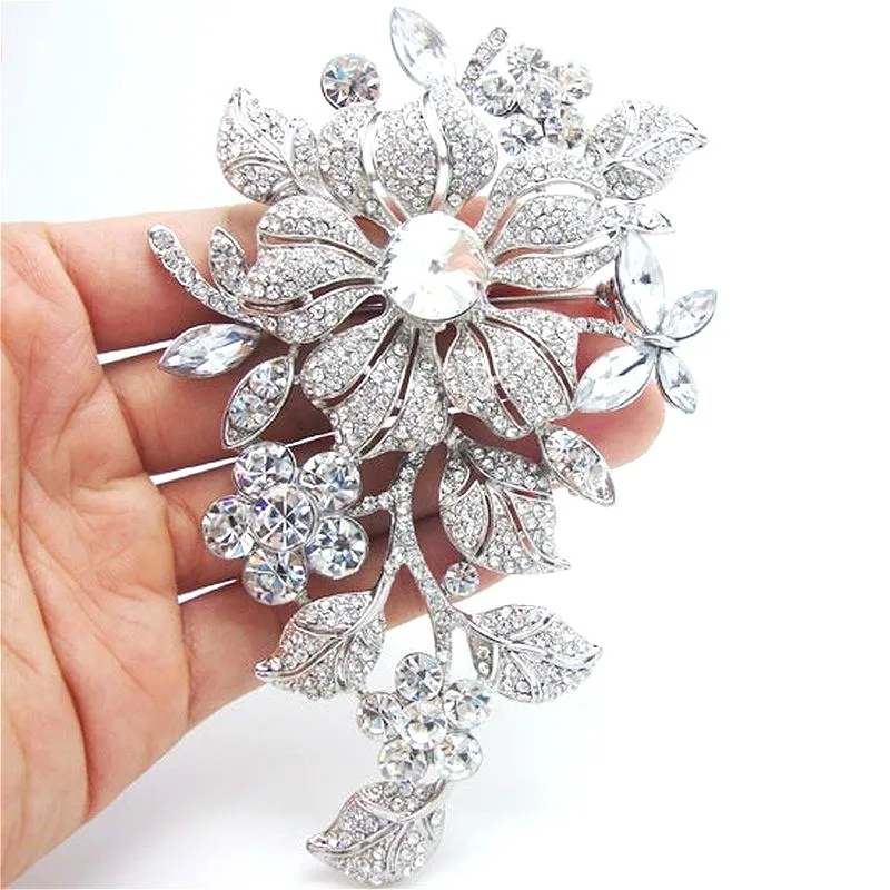 

Fashion and Elegant Womens Flower Leaf Brooch Rhinestone Crystal Zircon Bride Bridesmaid Wedding Brooch Jewelry