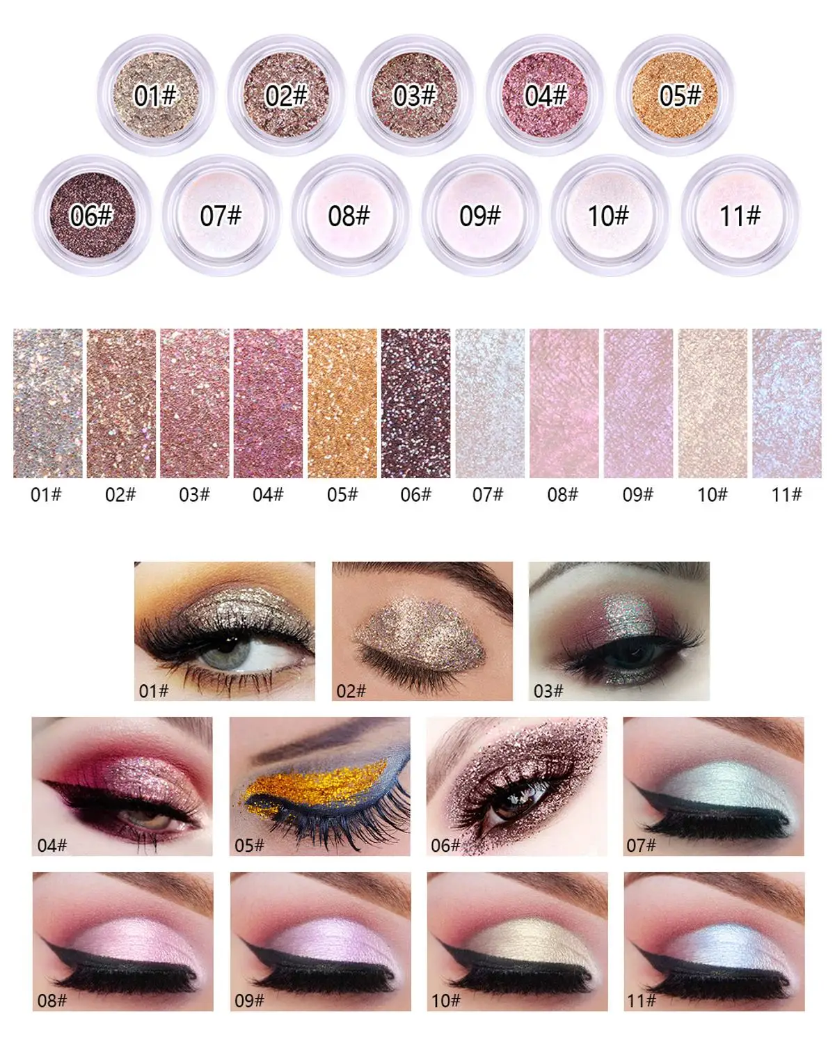 

MISS ROSE 11 color mermaid eyeshadow glitter colorful Jin Cong eyeshadow Bling high gloss cream face high gloss liquid glitter