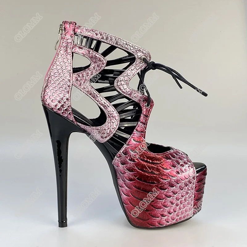 Женские Босоножки на каблуке шпильке Olomm модные сандалии платформе с открытым