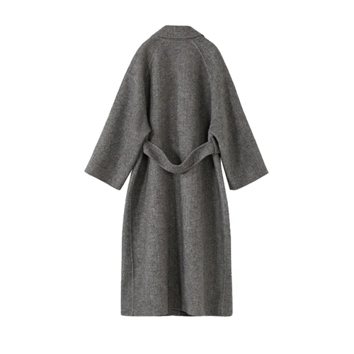 Dark grey Женские зимние свободные шерстяные пальто средней длины с узором «елочка»; сезон осень-зима; размер выше колена - Цвет: Dark grey