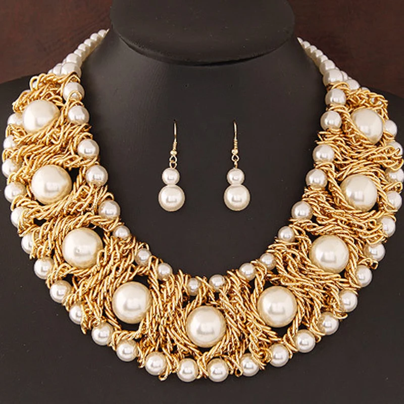 

YADA Fashion Exaggerated Alloy Pearl Choker Necklace Earrings Sets For Women Jewelry Classic Big Necklaces Set Gift ST210001