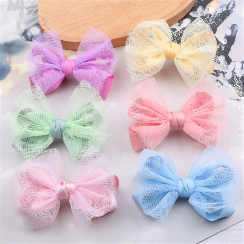 

10pcs/Lot Girls Candy Color Gauze Mesh Hair Bow Clip Kids Cute Hairpin Princess Hair Barrette Bows Hair Accessories