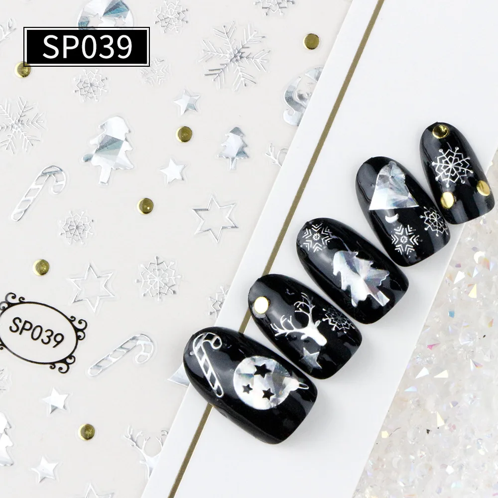 1 шт. Рождественская 3D наклейка для ногтей с изображением серебряного оленя