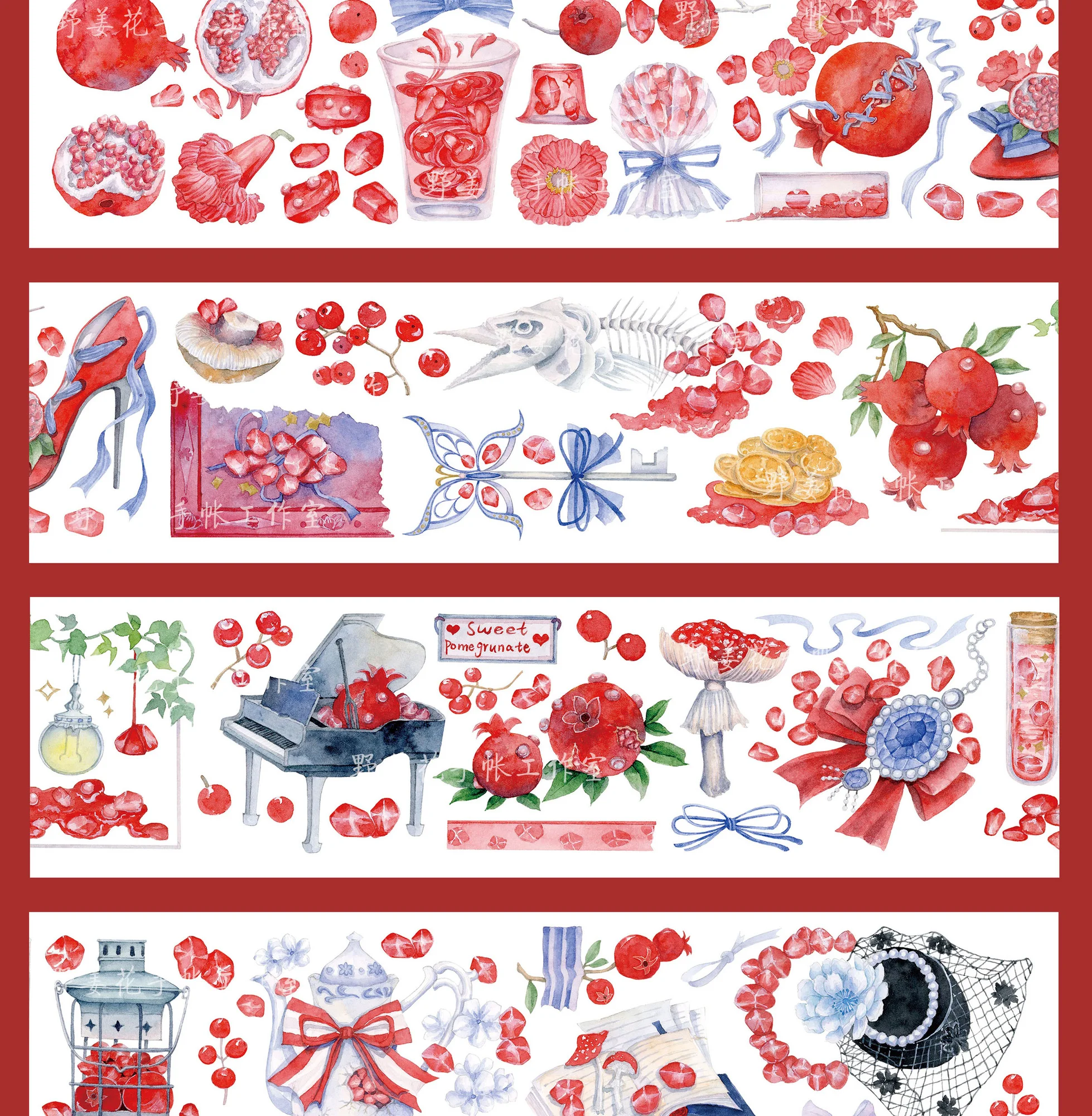 

10 Meter Bloody Pomegranate Paper Tape Pet White Ink Produced In Taiwan